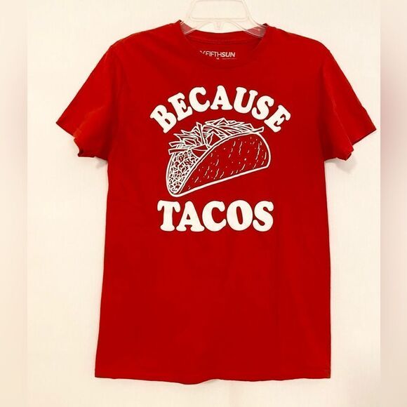 Because Tacos! Red women’s T-shirt size medium. 100% cotton - Picture 1 of 5